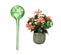 relaxdays Globes d’arrosage Lot de 2, Distributeur Eau Plantes et Fleurs, Outil de Bureau, Ø 9 cm, Verre, Vert