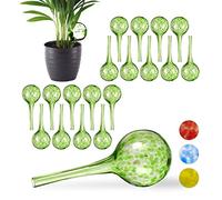 Relaxdays Globes d’arrosage Lot de 20, Distributeur Eau, Irrigation Plantes et Fleurs, Outil de Bureau, Ø 6 cm, 75 ML, Verre, Vert