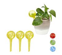 Relaxdays Globes d’arrosage, Lot de 4, Distributeur Eau, Irrigation Plantes et Fleurs, Outil de Bureau, Ø 6cm, 75 ML, Verre, Jaune