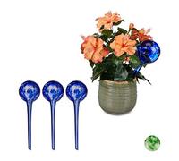 Relaxdays Globes d’arrosage Lot de 4, Distributeur Eau Plantes et Fleurs, Outil de Bureau, Ø 9 cm, Verre, Bleu