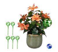 Relaxdays Globes d’arrosage Lot de 6, Distributeur Eau Plantes et Fleurs, Outil de Bureau, Ø 9 cm, Verre, Vert