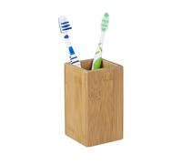 Relaxdays Gobelet Porte Brosse à Dents en Lot de 4, HxlxP: 11 x 6,5 x 6,5 cm Bambou Nature Verre Salle de Bain, Nature