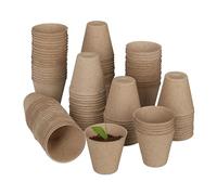Relaxdays Godets semis Lot de 120, Cellulose, H x D 7,5 x 8 cm, Pots de Jardinage Ronds, Petit, Nature