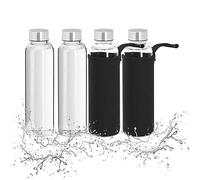 Relaxdays Gourde en Lot de 4, 500 ML, étanche, avec Housse, H x D :env. 23,5 x 6,5 cm, Transparent et Noir