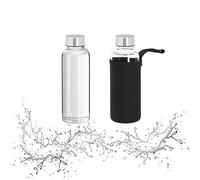 Relaxdays Gourde en Set de 2, Verre, 360 ML, étanche, avec Housse, H x D : env. 20 x 6 cm, Transparent et Noir