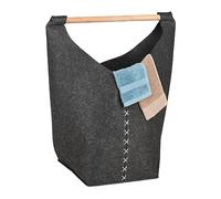 Relaxdays Grand Panier à Linge, Feutre, poignée en Bois, 50 l, Pliable, Salle de Bain & Chambre, Gris foncé et Nature
