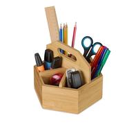 Relaxdays Grand Pot à Crayons, Rotatif, pour Vos stylos ou Vos Ciseaux, H x L x P : 15 x 17 x 19 cm, Nature