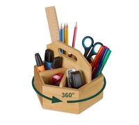Relaxdays Grand Pot à Crayons, Rotatif, pour Vos stylos ou Vos Ciseaux, H x L x P : 15 x 17 x 19 cm, Nature