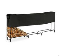 Relaxdays Grand Rangement pour bûches, en Acier, bâche Incluse, 122 x 370 x 38,5 cm, Jardin, Cour, extérieur, Noir