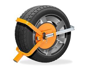 Relaxdays Griffe de Roue 13-15 Pouces, Bloque-Roue Voiture, remorque, Camping-Car, Caravane, antivol véhicule, Orange