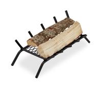 relaxdays 10028778_59 acier, porte-bûches solide, HxlxP 16x58x28 cm bois de cheminée, grill, support pieds, noir, 16 x 58 x 28 cm