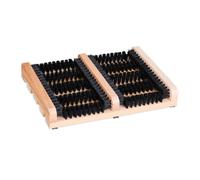 Relaxdays Grille gratte-pieds en bois, antidérapant, brosses en plastique, pour intérieur et extérieur, nature et noir