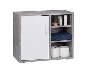 Relaxdays, Gris Dessous de Lavabo 1 Porte Placard Salle de bain 3 Étagères Meuble Sous Vasque WC SDB 51x60x32cm, HLP 51 x 60 x 32 cm