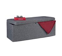 Relaxdays, gris foncé Banquette, avec espace de rangement, pliable, rembourré, Avec grille de séparation, 120 L, Chambre, MDF, tissu, mousse, 1 élément