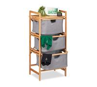 Relaxdays Gris trieur pour Linge en Bambou, 3 corbeilles, Salle de Bain et Chambre, étagère, 96 x 44 x 34,5 cm, Naturel