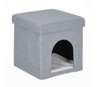 Relaxdays Grotte pour Chat et Petit Chien, Tabouret Pratique, Lieu de Refuge, HxLxP : 38,5 x 37 x 37 cm, Gris Clair