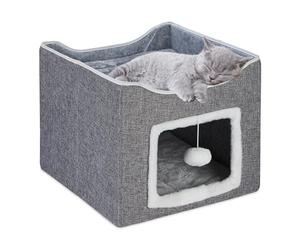 Relaxdays Grotte pour 2 Chats, Surface à griffer, Jouet, Coussins, Pliable, H x L x P : 32 x 40 x 40 cm, Grise