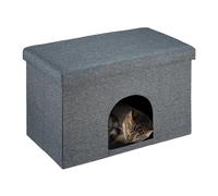 Relaxdays Grotte pour Chat et Chien, Surface d’Assise, Pliable, cachette, H x L x P : 38,5 x 64,5 x 37,5 cm, Grise