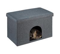 Relaxdays Grotte pour chat et chien, surface d’assise, pliable, cachette, H x L x P : 38,5 x 64,5 x 37,5 cm, grise