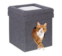 Relaxdays Grotte pour Chat, Pliable, avec Coussin et Couvercle, H x L x P : env. 43 x 39 x 39 cm, Gris & Blanc