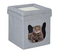 Relaxdays Grotte pour Chat, Pliable, avec Coussin et Couvercle, H x L x P : env. 44 x 40 x 40 cm, Gris Clair & Blanc