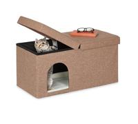 Relaxdays Grotte pour chat pratique, banc robuste, cachette, H x L x P : env. 38,5 x 74,5 x 37 cm, intérieur, marron