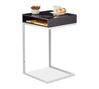 Relaxdays Guéridon, Forme de C, HxLxP : 63x37x38 cm, Table d’appoint près du canapé, MDF et métal, étagère, Noir/argenté