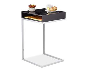 Relaxdays Guéridon, Forme de C, HxLxP : 63x37x38 cm, Table d’appoint près du canapé, MDF et métal, étagère, Noir/argenté