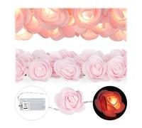 Relaxdays Guirlande lumineuse de roses rose lot 2