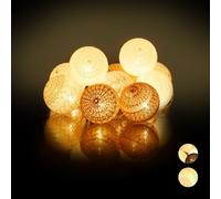 Relaxdays Guirlande Lumineuse LED, 10 Boules Coton, Fonction Piles, Lumières d’Ambiance, Sphères Ø6 cm, diff. couleurs -
