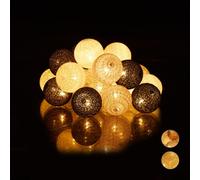 Relaxdays 10024371_879 Guirlande Lumineuse LED, 20 Boules de Coton, Fonction à Piles, Lumières d’Ambiance, Sphères Ø6 cm, Blanc Gris Noir, polystyrène, 160 cm