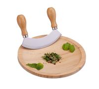 Relaxdays Hachoir berceuse demi-lune avec planche bambou et couteau inox, 2 x 20 cm, nature