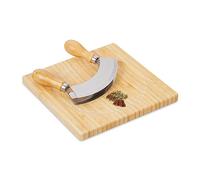 Relaxdays Hachoir Berceuse avec Planche, Bambou & Acier Inoxydable, Couteau à Double Lame, 20x20 cm, Nature - argenté