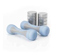 Relaxdays Haltères Ajustables, Lot de 2, Poids réglables de 1 à 2 kg, Surface en Caoutchouc, Bleu/Gris.