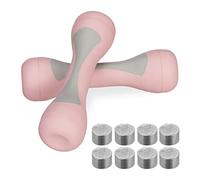 Relaxdays Haltères Poids Personnalisable, Lot de 2, Accessoire 1kg, 1,5kg, 2kg, revêtement caoutchouté, Fitness, Rose