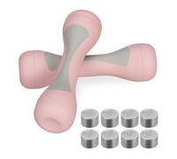 Relaxdays Haltères poids personnalisable, lot de 2, accessoire 1kg, 1,5kg, 2kg, revêtement caoutchouté, sport, rose