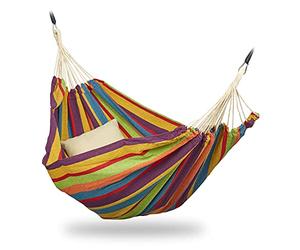 Relaxdays Hamac 300kg, 2 Personnes, Jardin Extérieur, Suspendu, Intérieur, Coton, Transportable, 150x272 cm, Multicolore