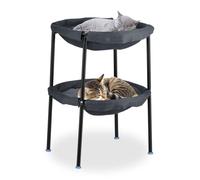 Relaxdays hamac pour chats, 2 étages, fauteuil suspendu surélevé, HLP : 59x41x43 cm, lit double pour chats, gris et noir