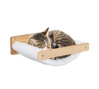 Relaxdays hamac pour Chats Mural, lit Suspendu en Peluche, H x L x P : 17x39,5x32,5 cm, lit Mural en Bois, Blanc/Nature