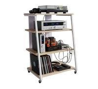 Relaxdays Hifi-Rack, 4 niveaux, pour platine vinyle et chaîne stéréo, métal/MDF, 78×61×52 cm, naturel/blanc