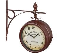 relaxdays Horloge de gare double face en brun