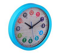 Relaxdays Horloge Murale, Apprendre à Lire l’Heure, diamètre 30 cm, pour Chambre d’Enfant, Fille ou garçon, Bleue