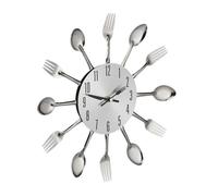 Relaxdays Horloge Murale Couverts, Montre de Cuisine cuillères & fourchettes, Ø 31 cm, métal, à Pile, sans Bruit, Argent