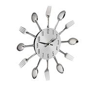 Relaxdays Horloge Murale Couverts, Montre de Cuisine cuillères & fourchettes, Ø 31 cm, métal, à Pile, sans Bruit, Argent