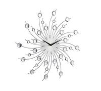 Relaxdays Horloge murale soleil avec perles strass diamant moderne cuisine salon sans Tic-Tac 50 cm, argent, 50 x 50 x 4 cm