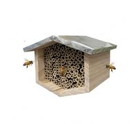 Relaxdays Hôtel à Abeilles, Bois, Toit métal, Tubes Bambou, Jardin, à Suspendre, Naturel/Argent