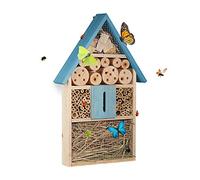 Relaxdays Hôtel à insectes à suspendre maison à papillon bois jardin balcon abeilles coccinelles HLP : 47x31x7 cm, bleu