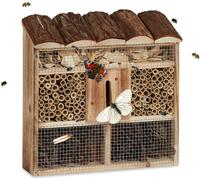 Relaxdays Hôtel à Insectes en Bois à Suspendre abri Abeille Refuge Papillon Grillage HxlxP: 31 x 30,5 x 9,5 cm, Nature, 9,5x30,5x31 cm