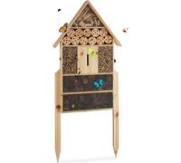 Relaxdays Hôtel à insectes sur pied nature XXL abri refuge nichoir maison abeille papillon coccinelles HxlxP: 79 x 49 x 12 cm, nature