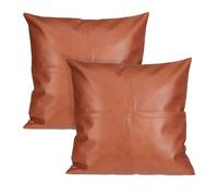 Relaxdays Housse de Coussin, Lot de 2, Similicuir, 45x45 cm, Fermeture éclair, pour Salon et Chambre, Marron/Blanc